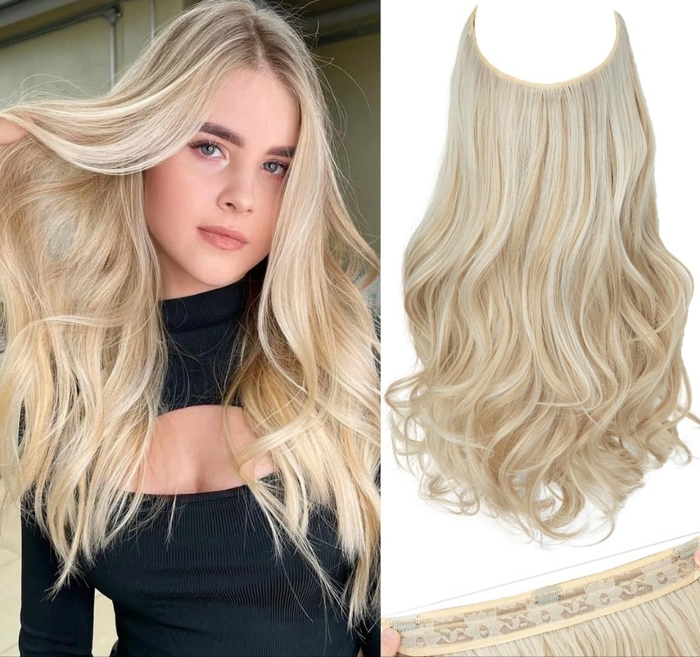 Invisible Wire Hair Extensions with 3 Clips Long Wavy Curly Synthetic Hairpiece
